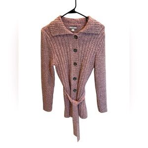 Croft & Barrow Pink Knitted Button Sweater Belted Size Medium